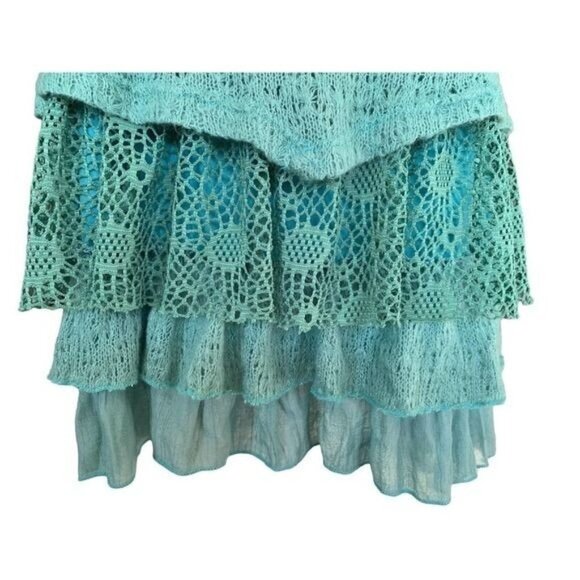 Lagenlook Dress Pretty Angel M Green Layers Ruffles Lace Crochet Fuzzy Lined - Picture 5 of 11